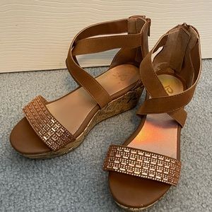 Justice Tan/Bronze Wedge Sandals Size 4